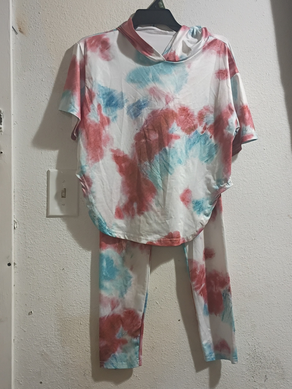 Kids Tie-Dye Matching Leggings Set - White with Red & Blue Size 7